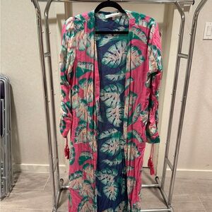Lovers + Friends Robe Swim Cover Up Kaftan Maxi Womens Large Reversible Tropical